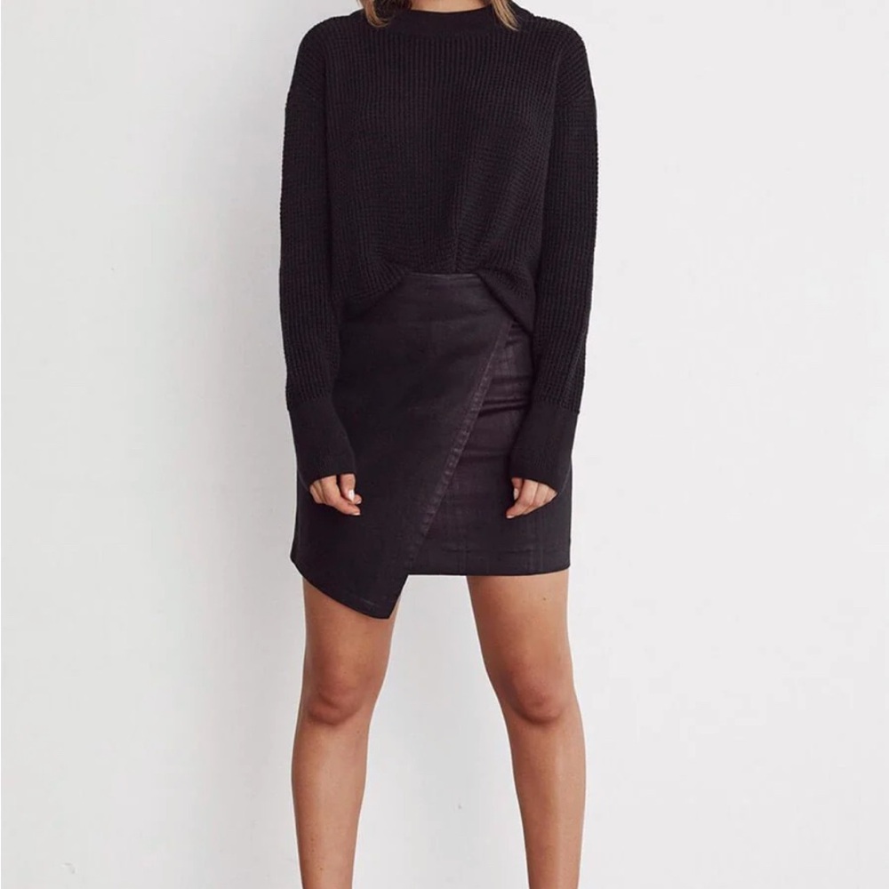 VETTA Black Asymmetrical Wrap Pencil Skirt
